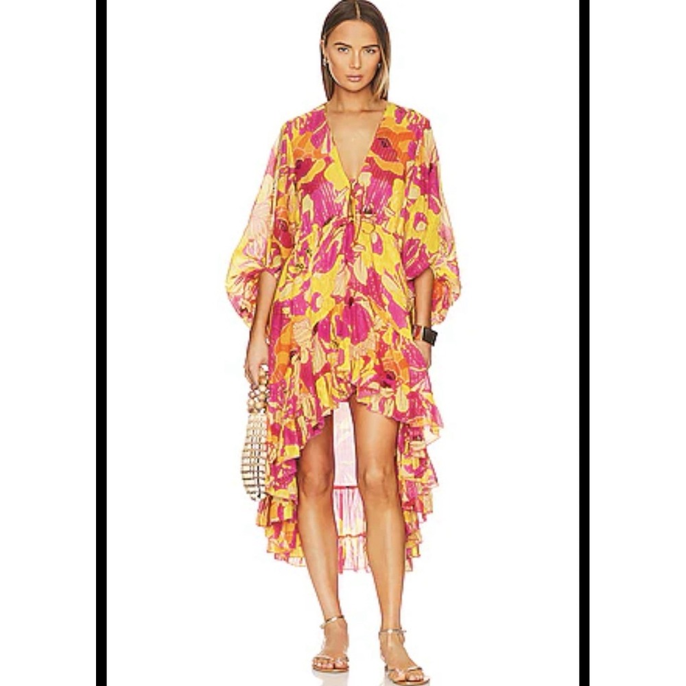 Revolve Sundress Esther Dress Pink & Yellow Floral Midi Dress Size Medium